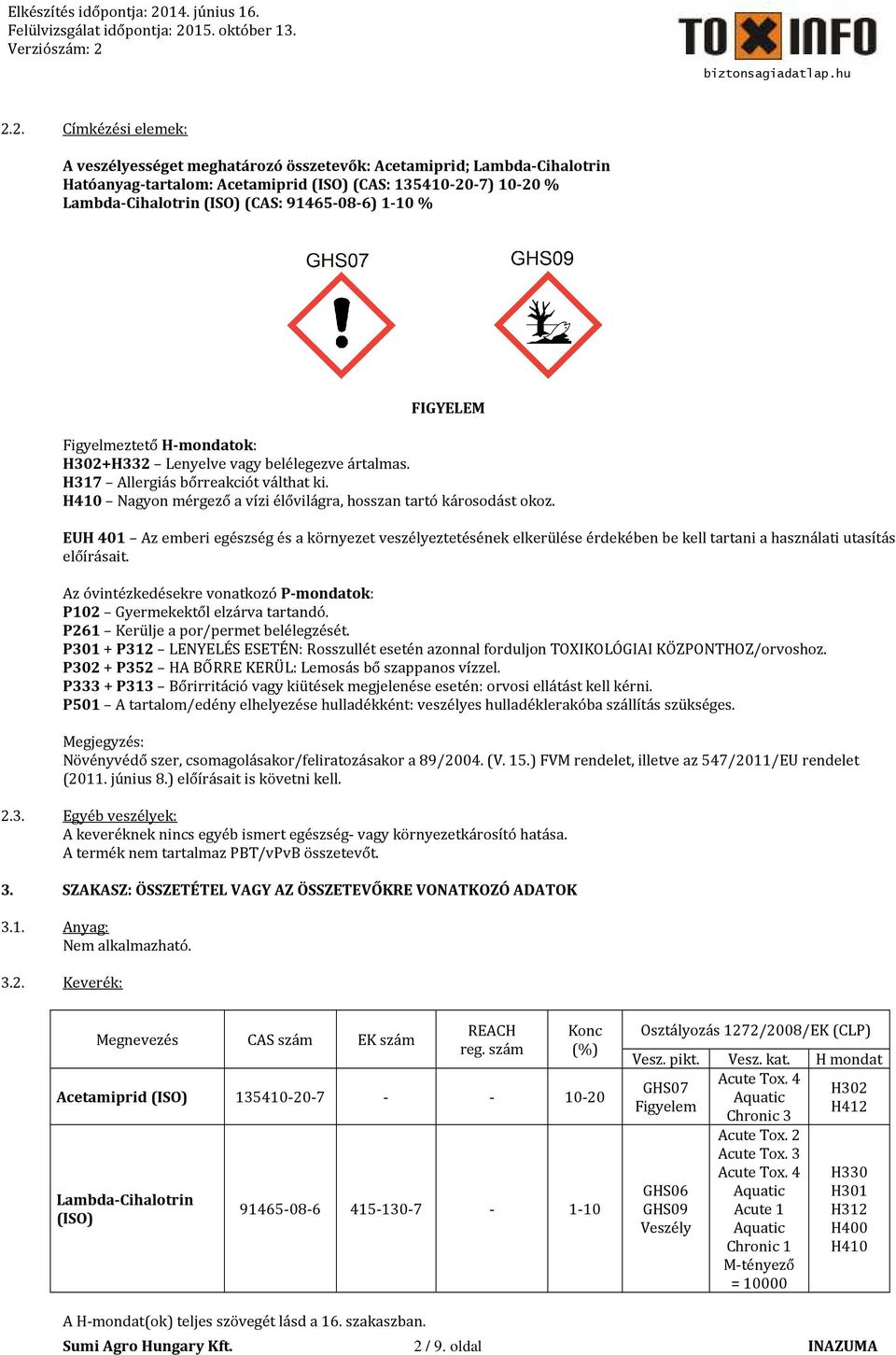 H410 Nagyon mérgező a vízi élővilágra, hosszan tartó károsodást okoz.