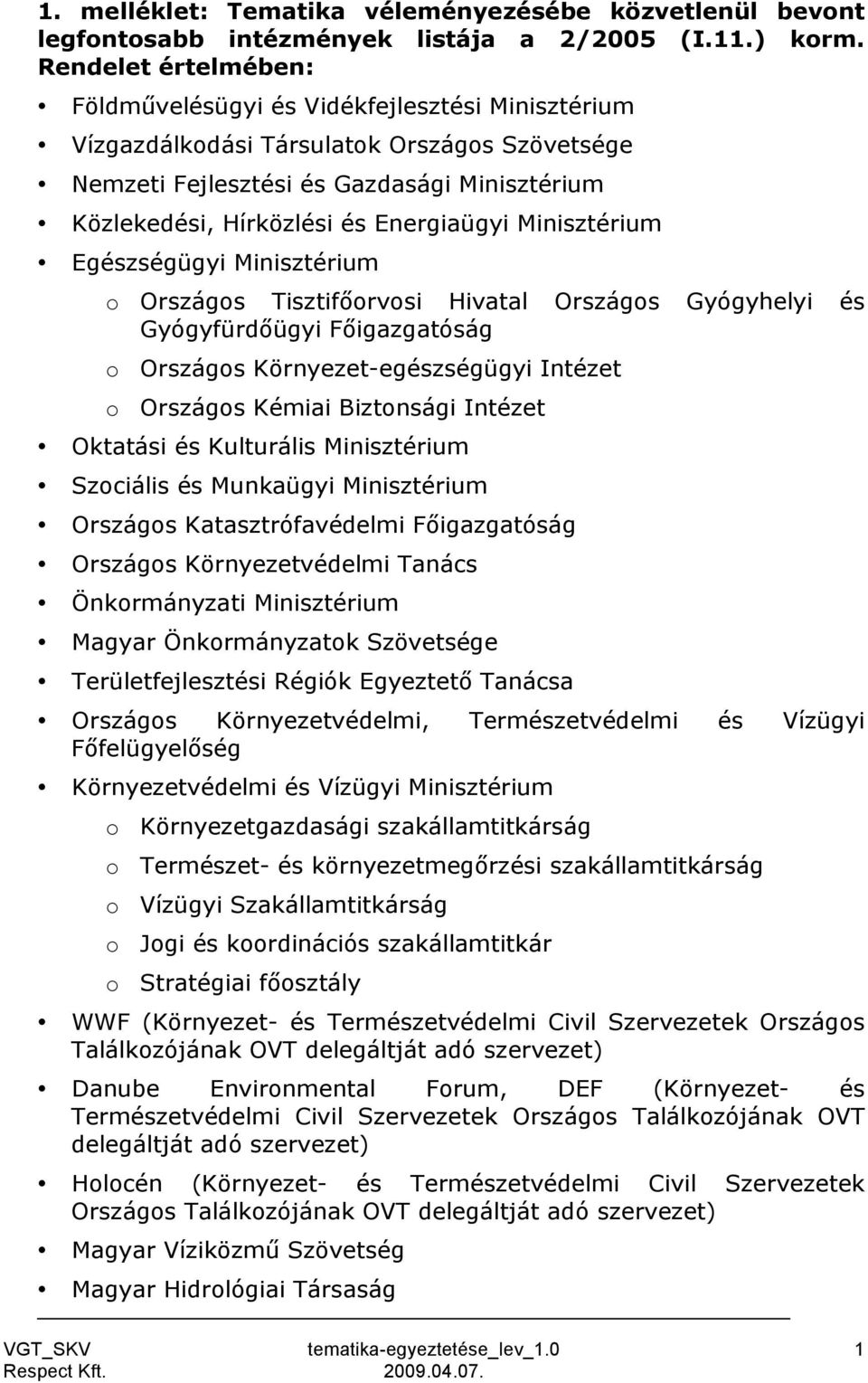 Energiaügyi Minisztérium Egészségügyi Minisztérium o Országos Tisztifőorvosi Hivatal Országos Gyógyhelyi és Gyógyfürdőügyi Főigazgatóság o Országos Környezet-egészségügyi Intézet o Országos Kémiai