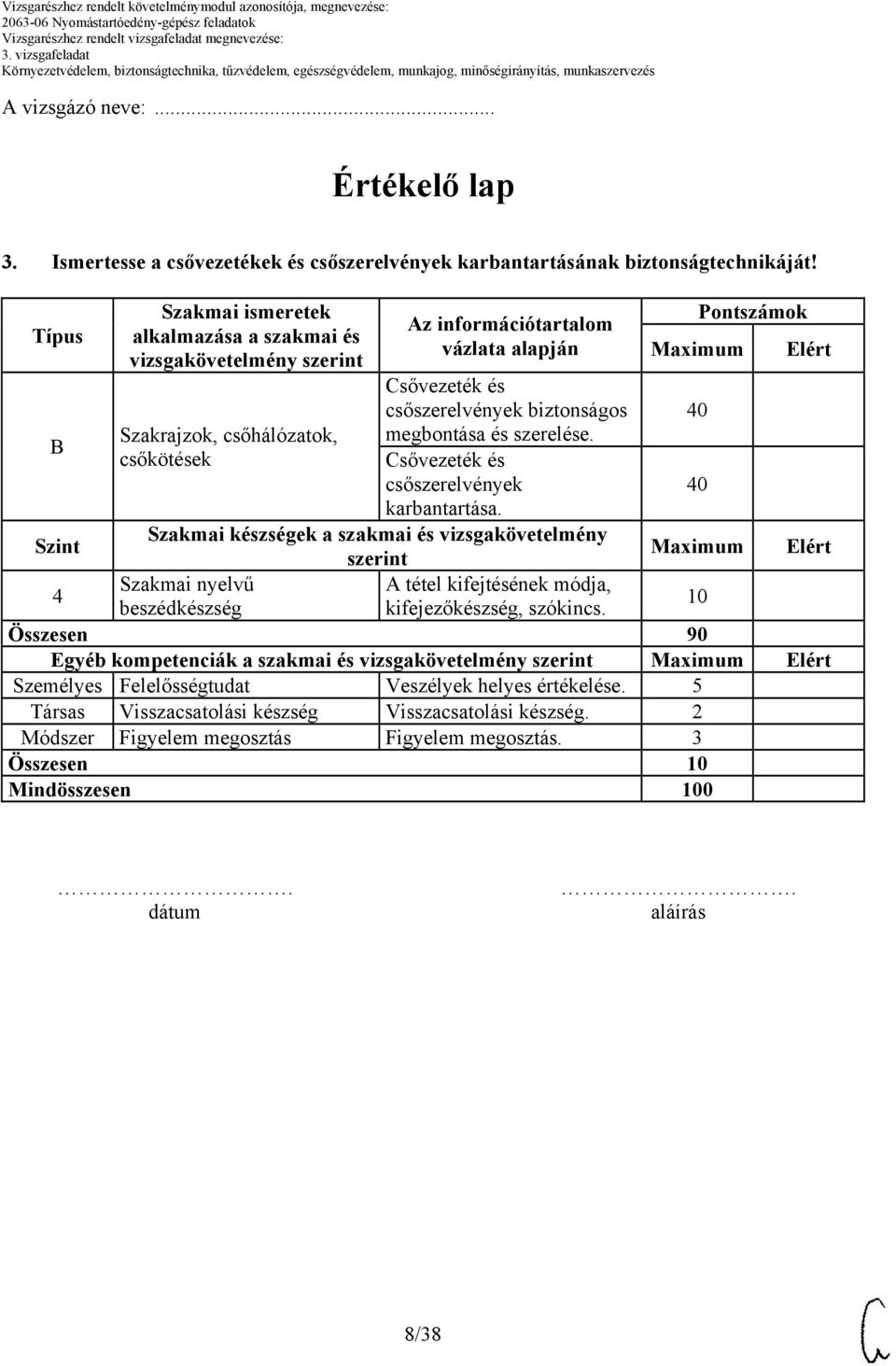 megbontása és szerelése. Csővezeték és csőszerelvények karbantartása.