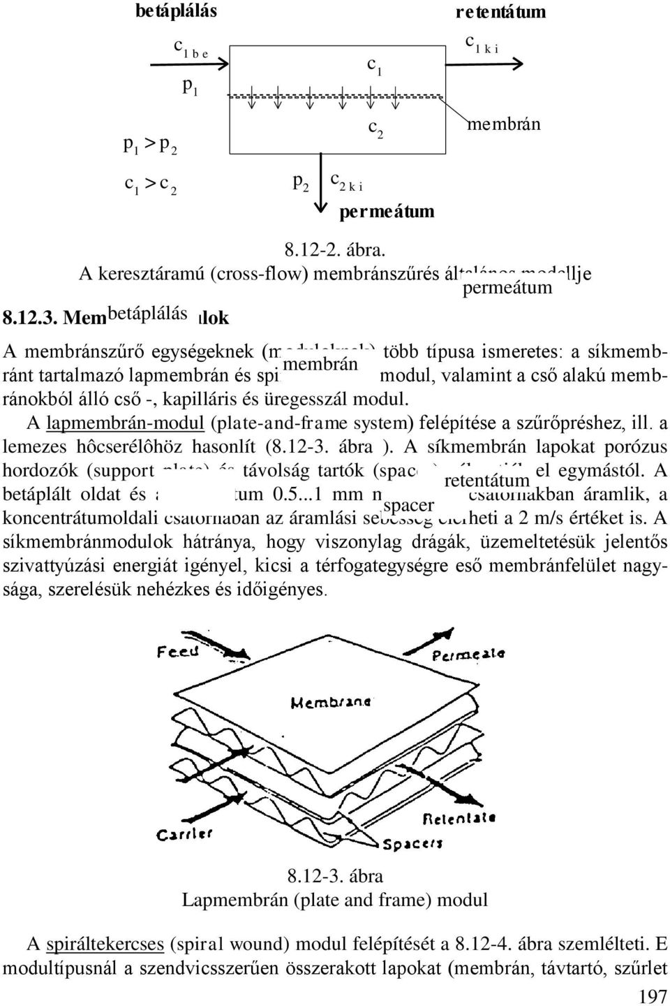 üregesszál modul. A lap-modul (plate-and-frame system) felépítése a szűrőpréshez, ill. a lemezes hôcserélôhöz hasonlít (8.12-3. ábra ).