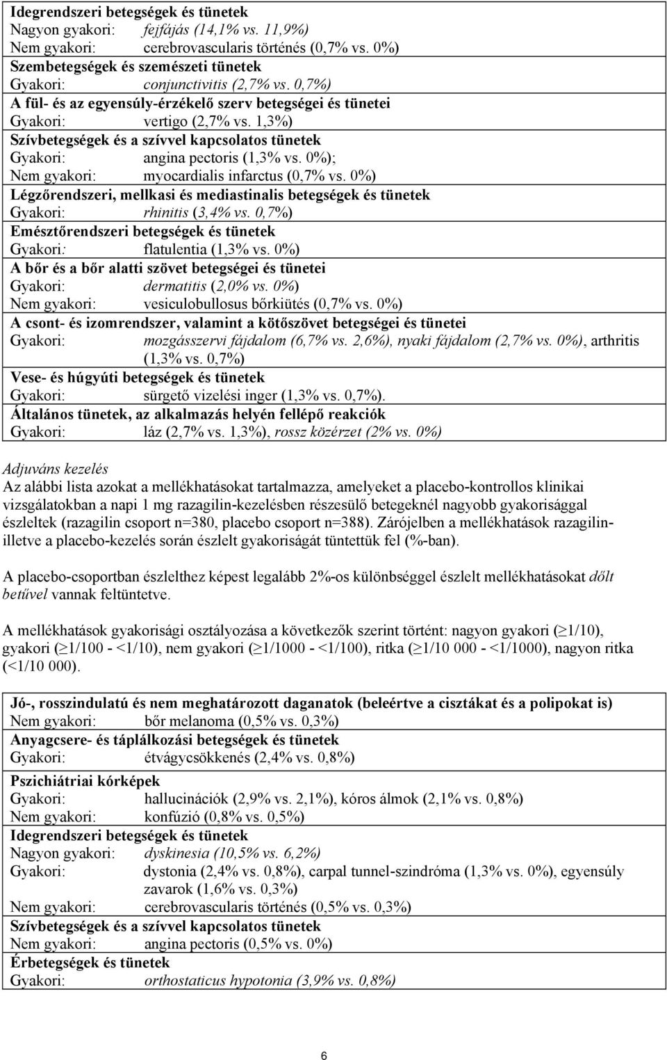 1,3%) Szívbetegségek és a szívvel kapcsolatos tünetek Gyakori: angina pectoris (1,3% vs. 0%); Nem gyakori: myocardialis infarctus (0,7% vs.