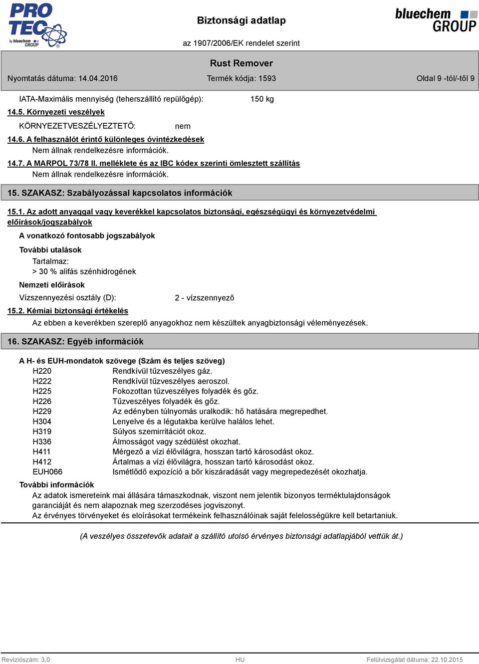. SZAKASZ: Szabályozással kapcsolatos információk 15