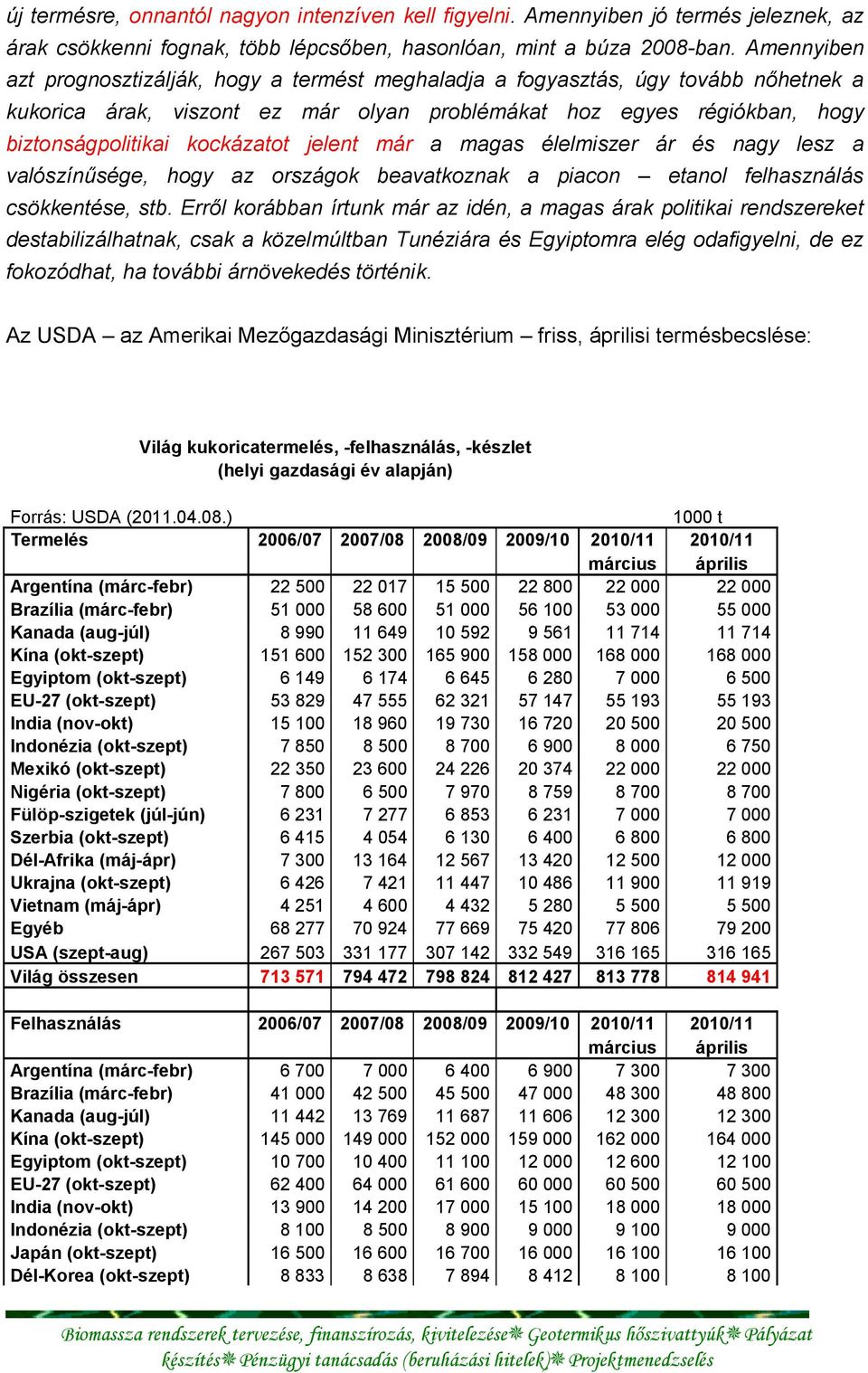 jelent már a magas élelmiszer ár és nagy lesz a valószínűsége, hogy az országok beavatkoznak a piacon etanol felhasználás csökkentése, stb.