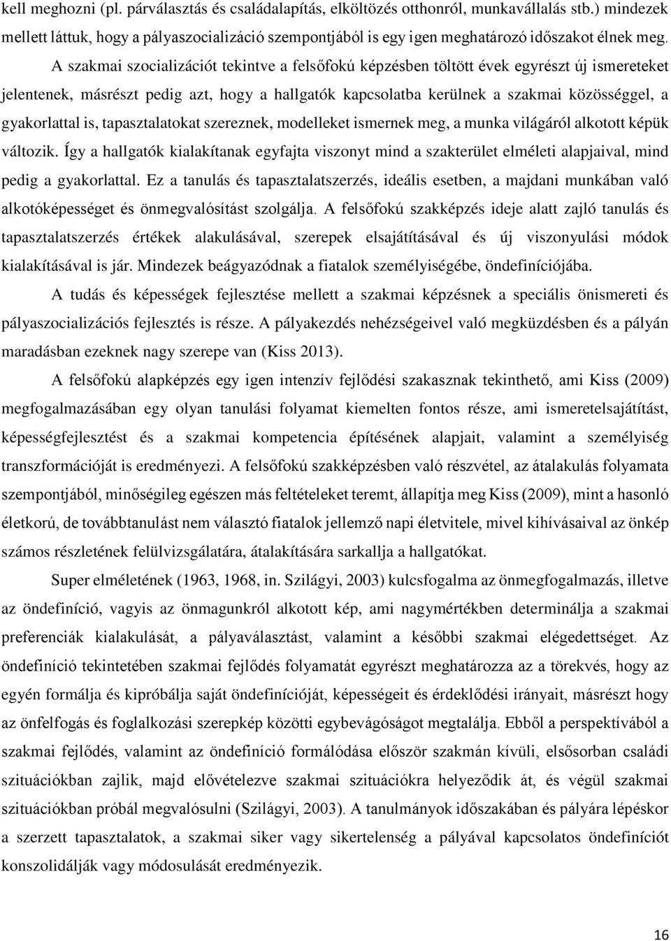 A szakmai szocializációt tekintve a felsőfokú képzésben töltött évek egyrészt új ismereteket jelentenek, másrészt pedig azt, hogy a hallgatók kapcsolatba kerülnek a szakmai közösséggel, a