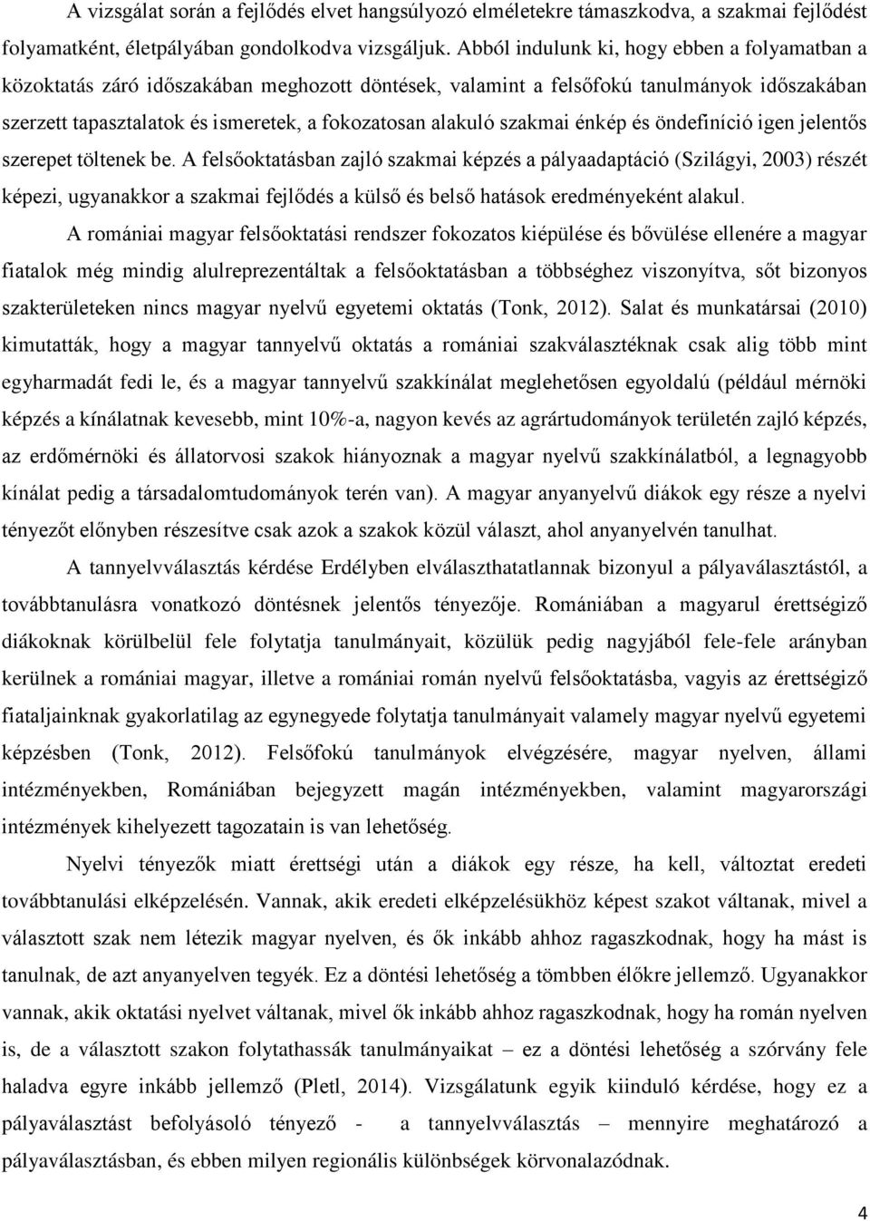 szakmai énkép és öndefiníció igen jelentős szerepet töltenek be.