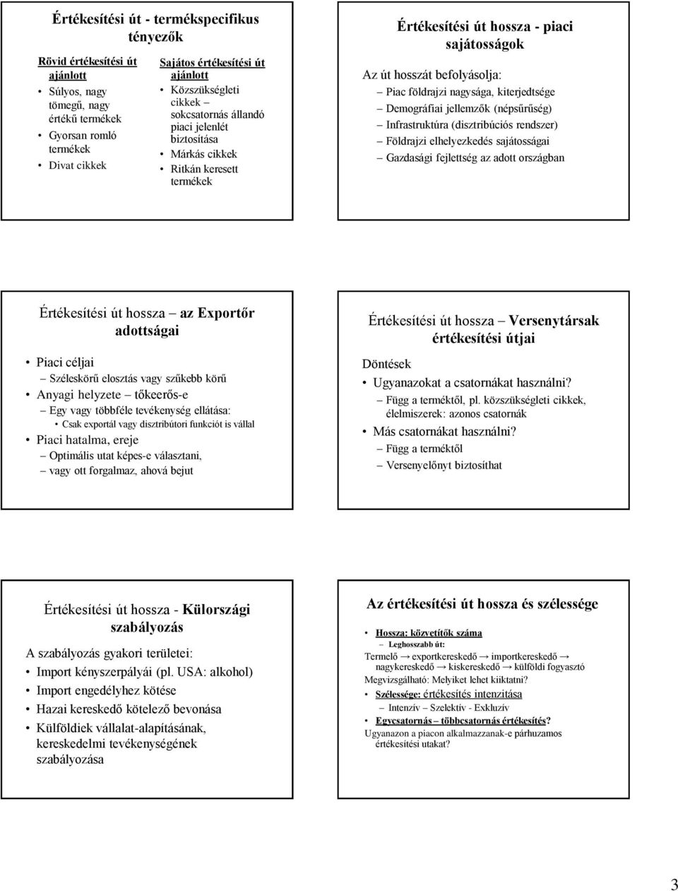 nagysága, kiterjedtsége Demográfiai jellemzők (népsűrűség) Infrastruktúra (disztribúciós rendszer) Földrajzi elhelyezkedés sajátosságai Gazdasági fejlettség az adott országban Értékesítési út hossza