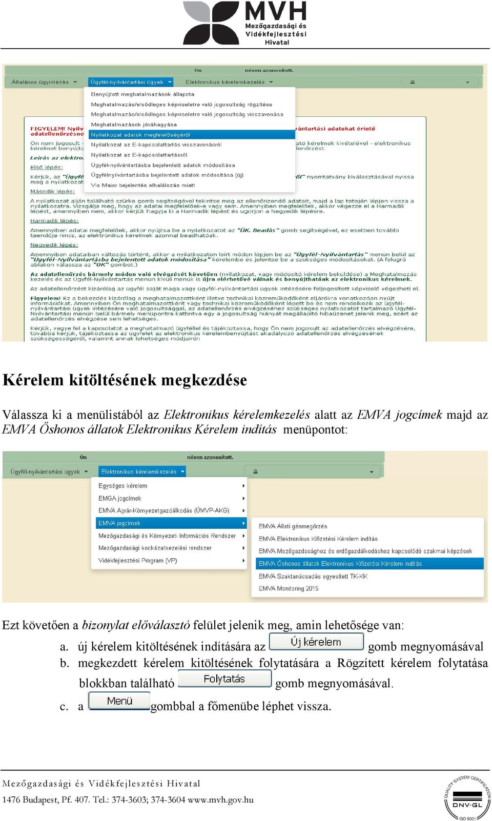 meg, amin lehetősége van: a. új kérelem kitöltésének indítására az gomb megnyomásával b.