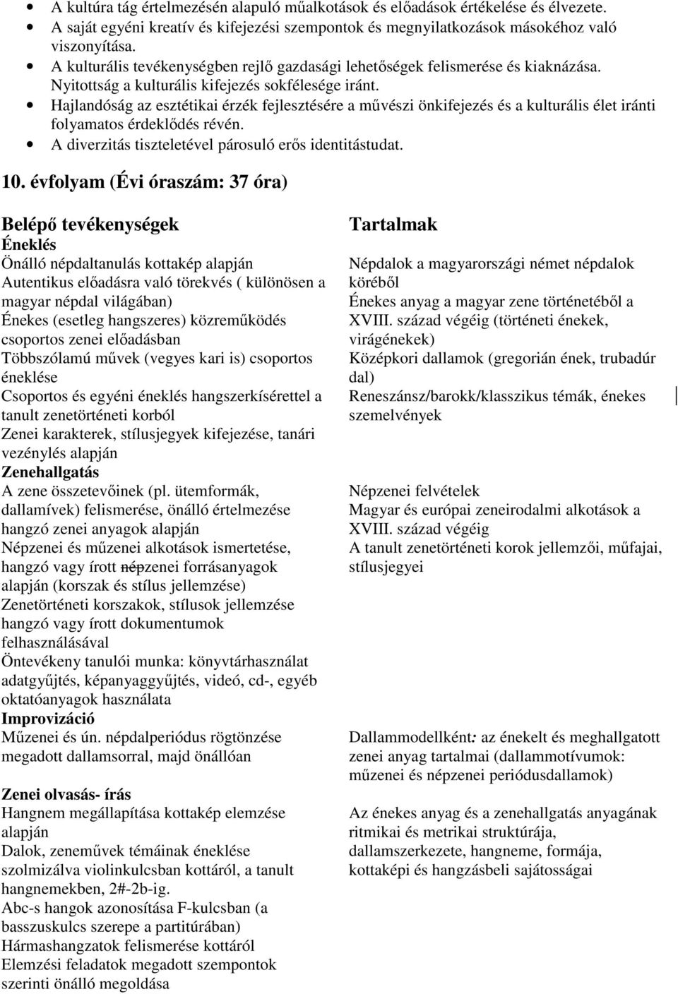 Hajlandóság az esztétikai érzék fejlesztésére a mővészi önkifejezés és a kulturális élet iránti folyamatos érdeklıdés révén. A diverzitás tiszteletével párosuló erıs identitástudat. 10.