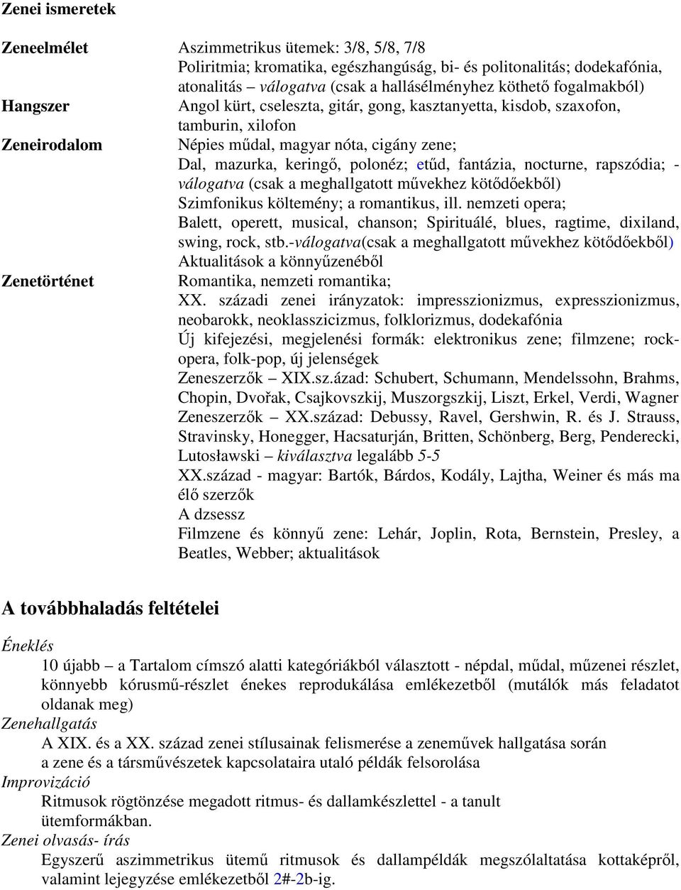 fantázia, nocturne, rapszódia; - válogatva (csak a meghallgatott mővekhez kötıdıekbıl) Szimfonikus költemény; a romantikus, ill.