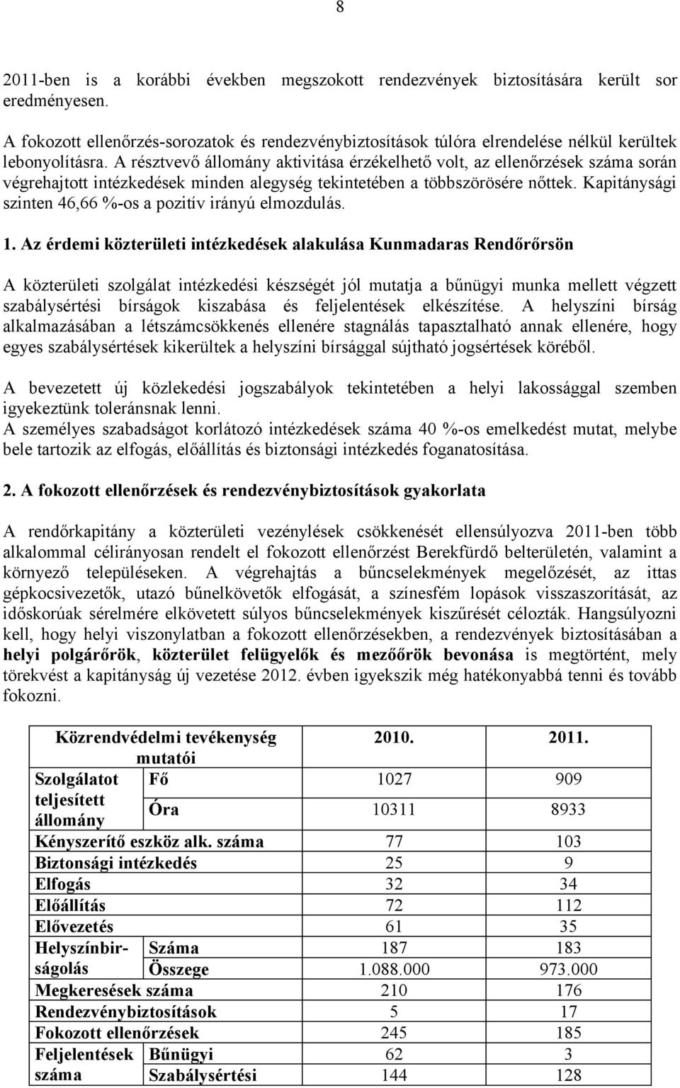 A résztvevő állomány aktivitása érzékelhető volt, az ellenőrzések száma során végrehajtott intézkedések minden alegység tekintetében a többszörösére nőttek.