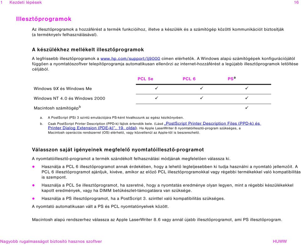 A Windows alapú számítógépek konfigurációjától függően a nyomtatószoftver telepítőprogramja automatikusan ellenőrzi az internet-hozzáférést a legújabb illesztőprogramok letöltése céljából.