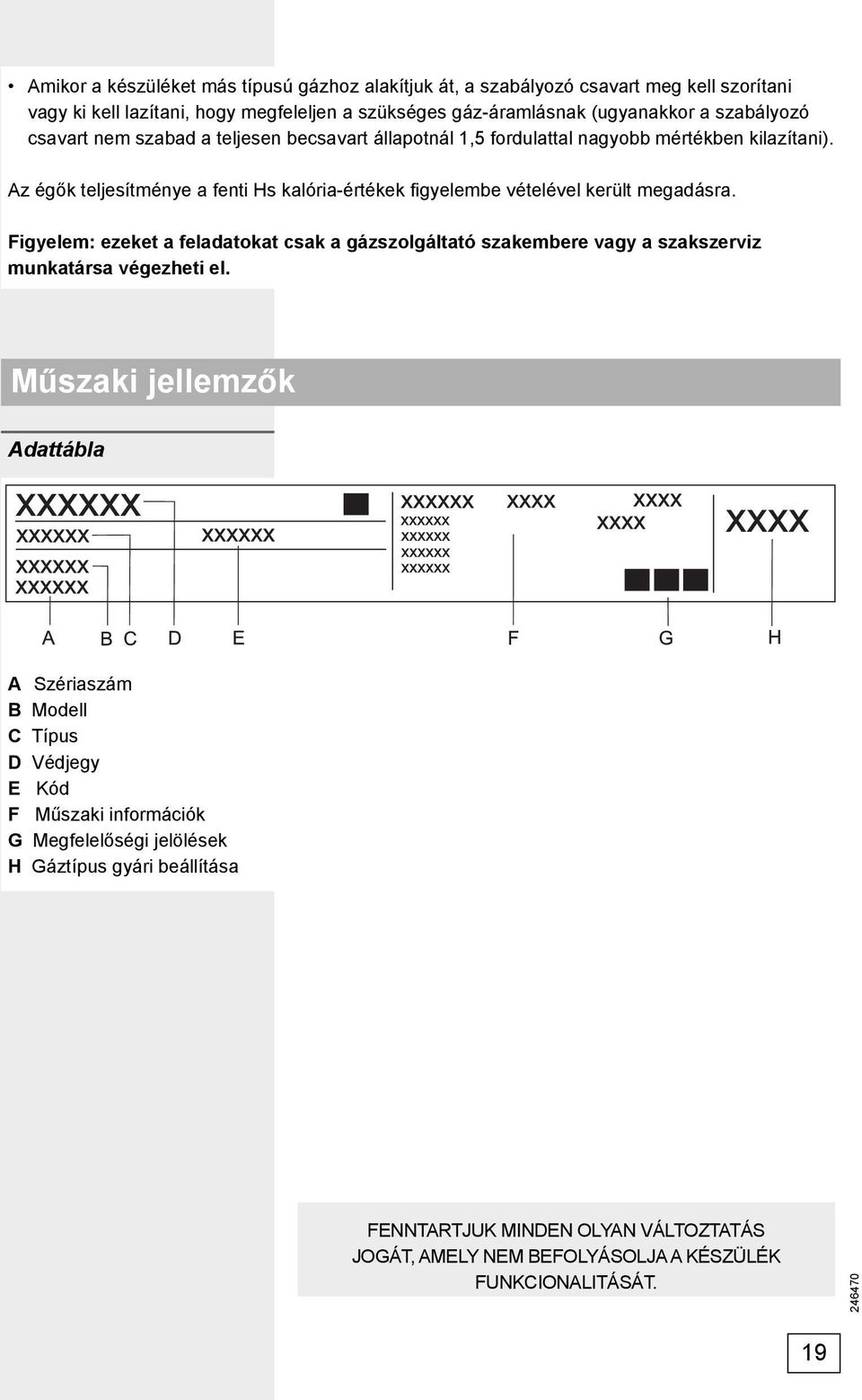 Az égők teljesítménye a fenti Hs kalória-értékek fi gyelembe vételével került megadásra.
