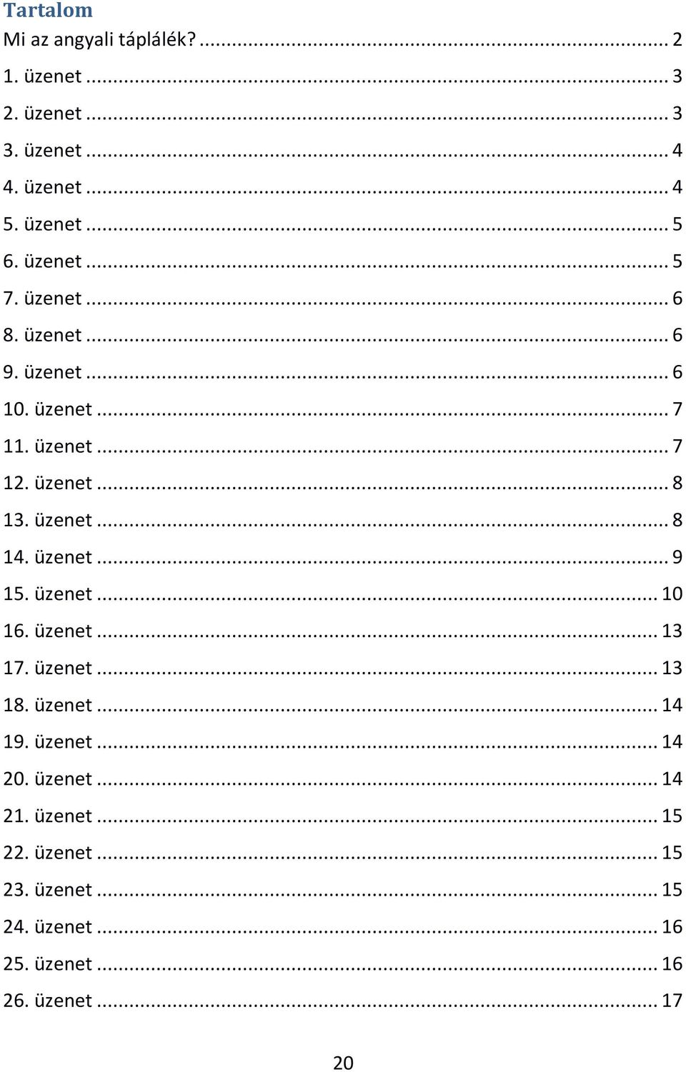 üzenet... 8 14. üzenet... 9 15. üzenet... 10 16. üzenet... 13 17. üzenet... 13 18. üzenet... 14 19. üzenet... 14 20.