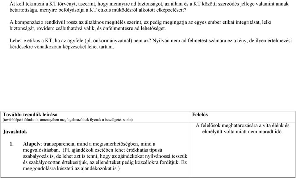 A kompenzáció rendkívül rossz az általános megítélés szerint, ez pedig megingatja az egyes ember etikai integritását, lelki biztonságát, röviden: csábíthatóvá válik, és önfelmentésre ad lehetőséget.