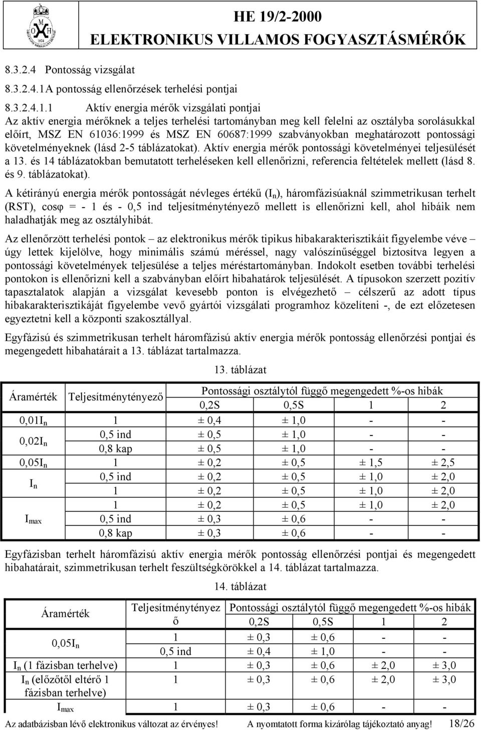 A pontosság ellenőrzések terhelési pontjai 8.3.2.4.1.