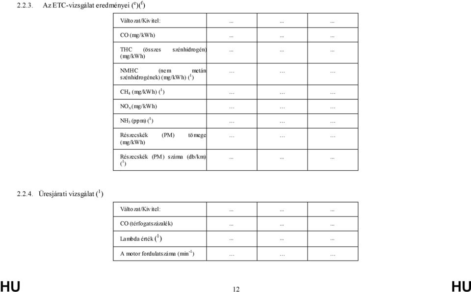 (mg/kwh) NMHC (ne m metán szénhidrogének) (mg/kwh) ( 1 ) CH 4 (mg/kwh) ( 1 ) NO x (mg/kwh) NH 3 (ppm)