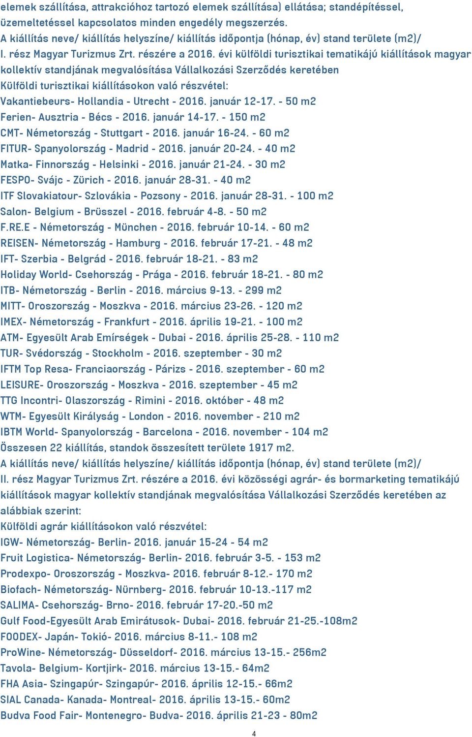 évi külföldi turisztikai tematikájú kiállítások magyar kollektív standjának megvalósítása Vállalkozási Szerződés keretében Külföldi turisztikai kiállításokon való részvétel: Vakantiebeurs- Hollandia