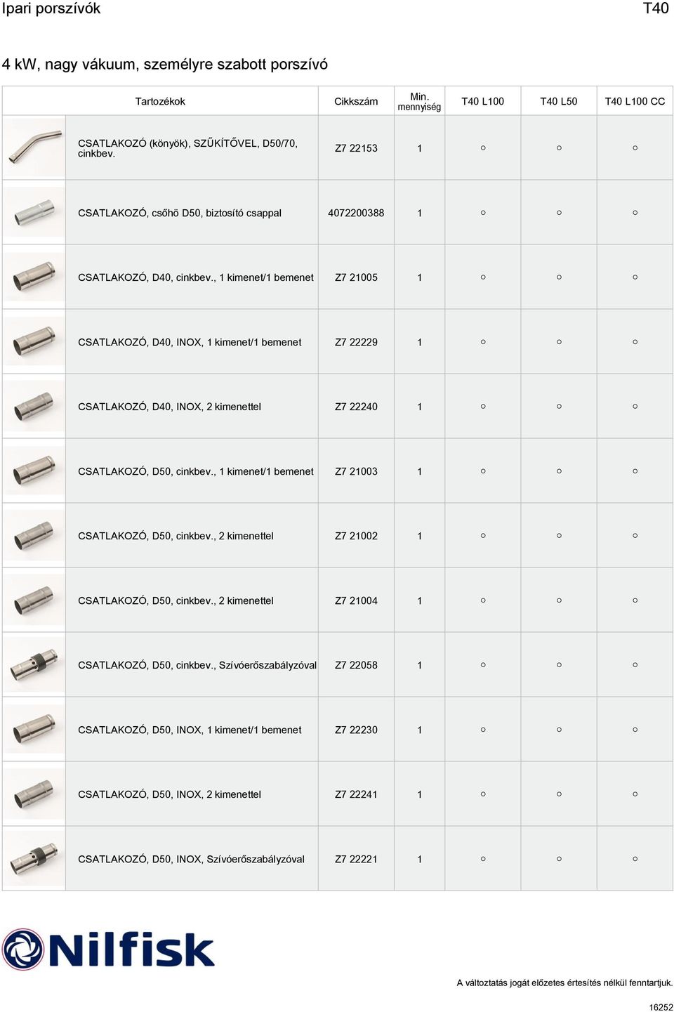 , 1 kimenet/1 bemenet Z7 21003 1 CSATLAKOZÓ, D50, cinkbev., 2 kimenettel Z7 21002 1 CSATLAKOZÓ, D50, cinkbev., 2 kimenettel Z7 21004 1 CSATLAKOZÓ, D50, cinkbev.