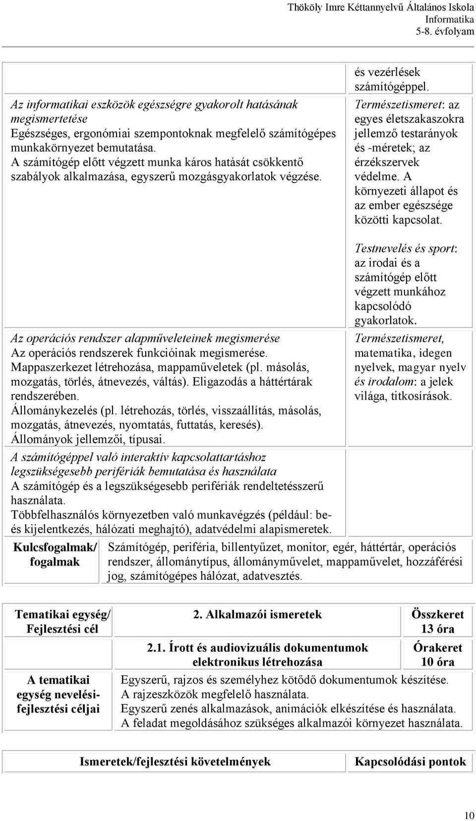 Természetismeret: az egyes életszakaszokra jellemző testarányok és -méretek; az érzékszervek védelme. A környezeti állapot és az ember egészsége közötti kapcsolat.