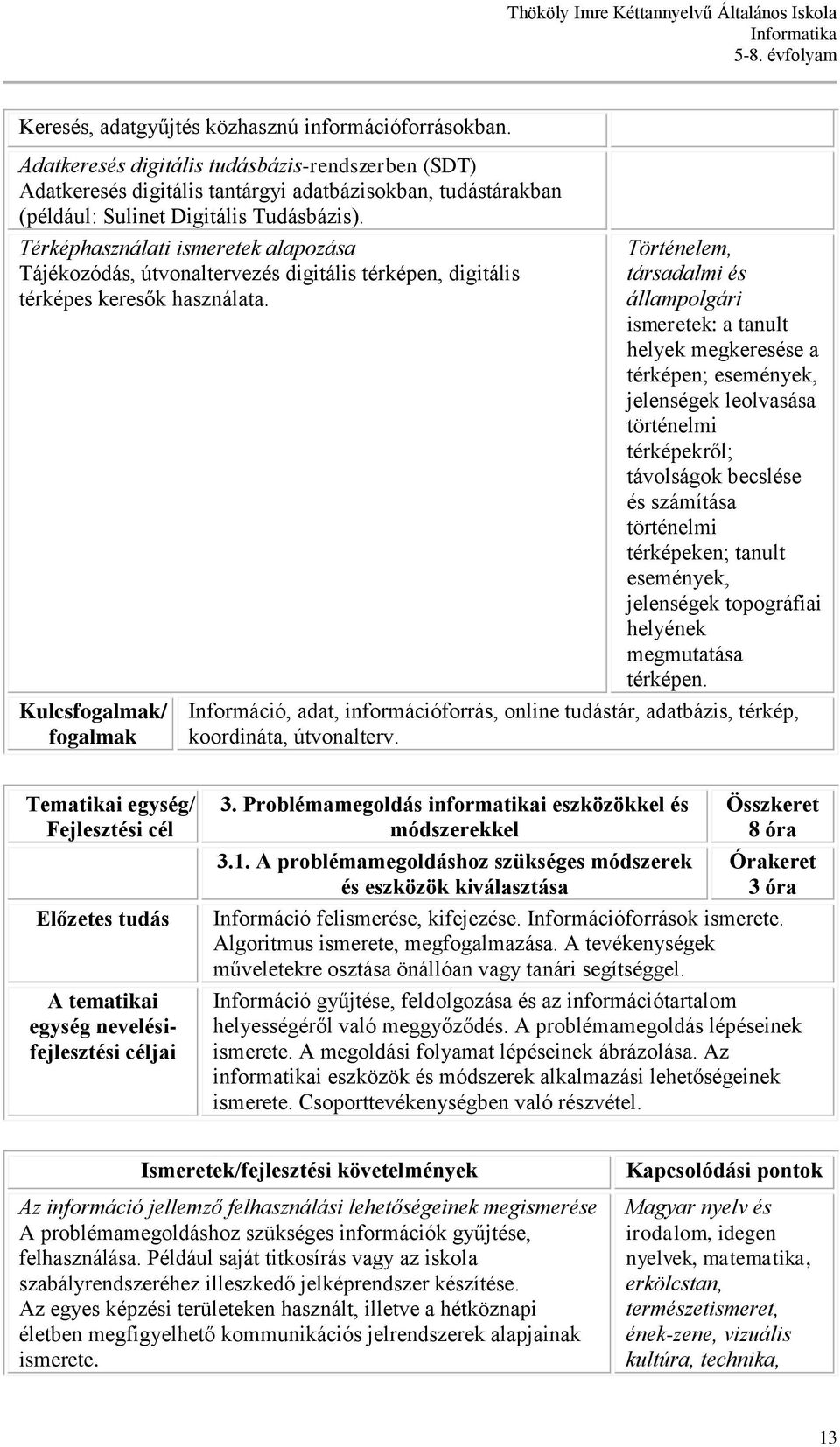 Térképhasználati ismeretek alapozása Tájékozódás, útvonaltervezés digitális térképen, digitális térképes keresők használata.