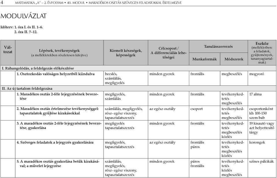 Maradékos osztás értelmezése tevékenységgel: tapasztalatok gyűjtése kirakásokkal 3.