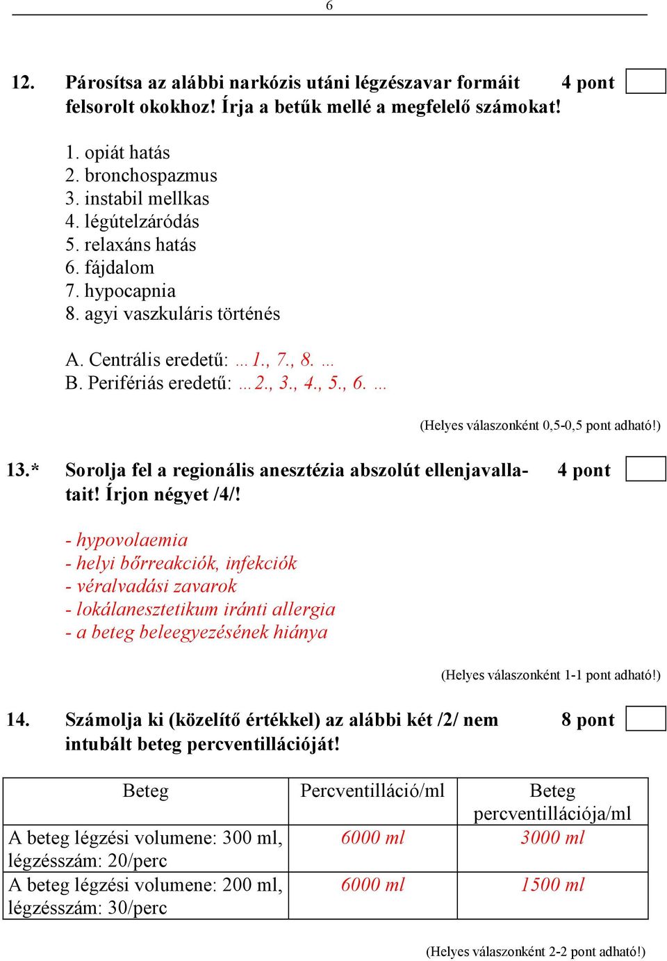 * Sorolja fel a regionális anesztézia abszolút ellenjavalla- 4 pont tait! Írjon négyet /4/!