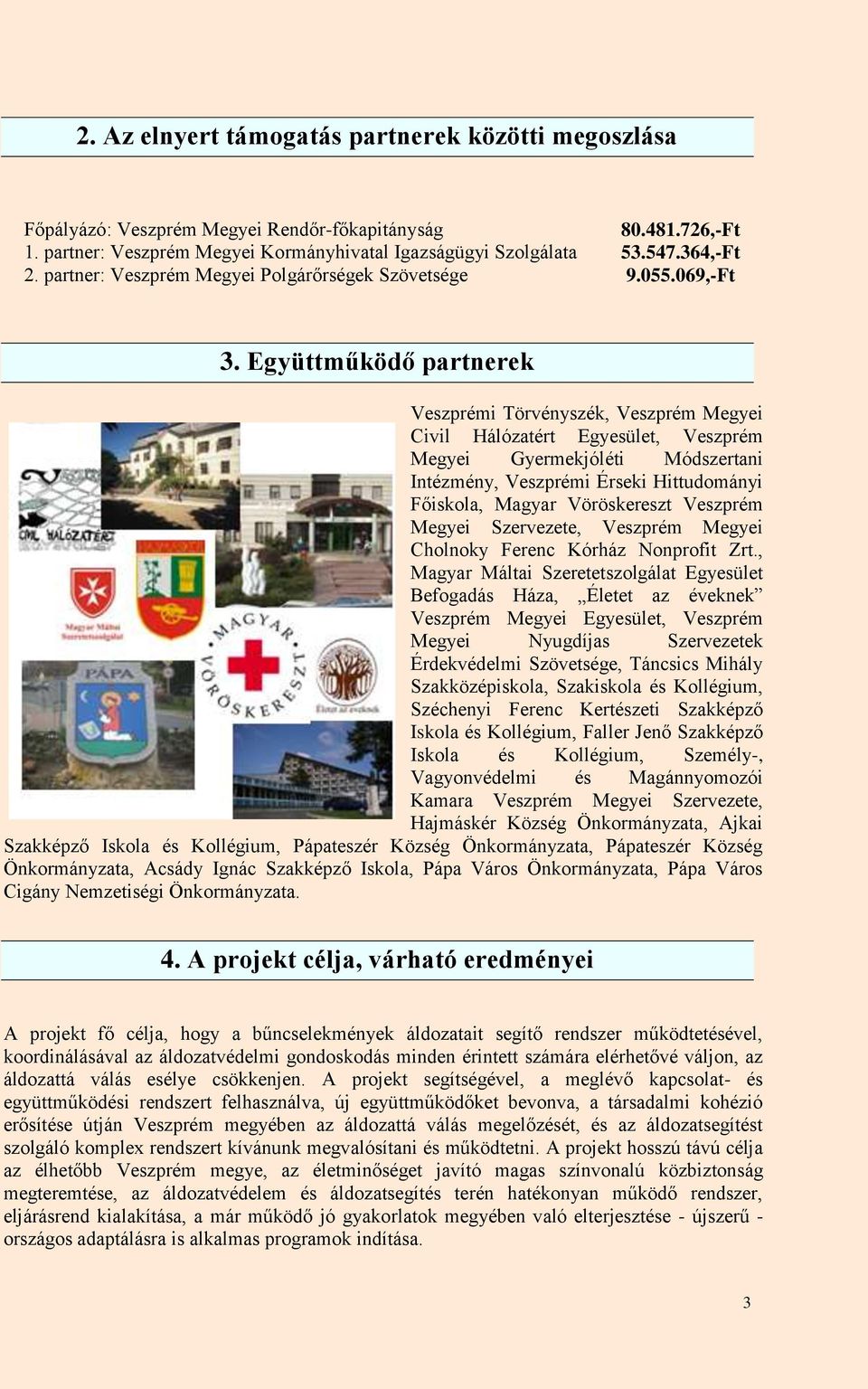Együttműködő partnerek Veszprémi Törvényszék, Veszprém Megyei Civil Hálózatért Egyesület, Veszprém Megyei Gyermekjóléti Módszertani Intézmény, Veszprémi Érseki Hittudományi Főiskola, Magyar