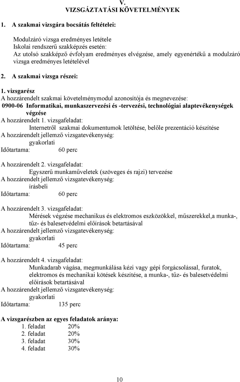 eredményes letételével 2. A szakmai vizsga részei: 1.