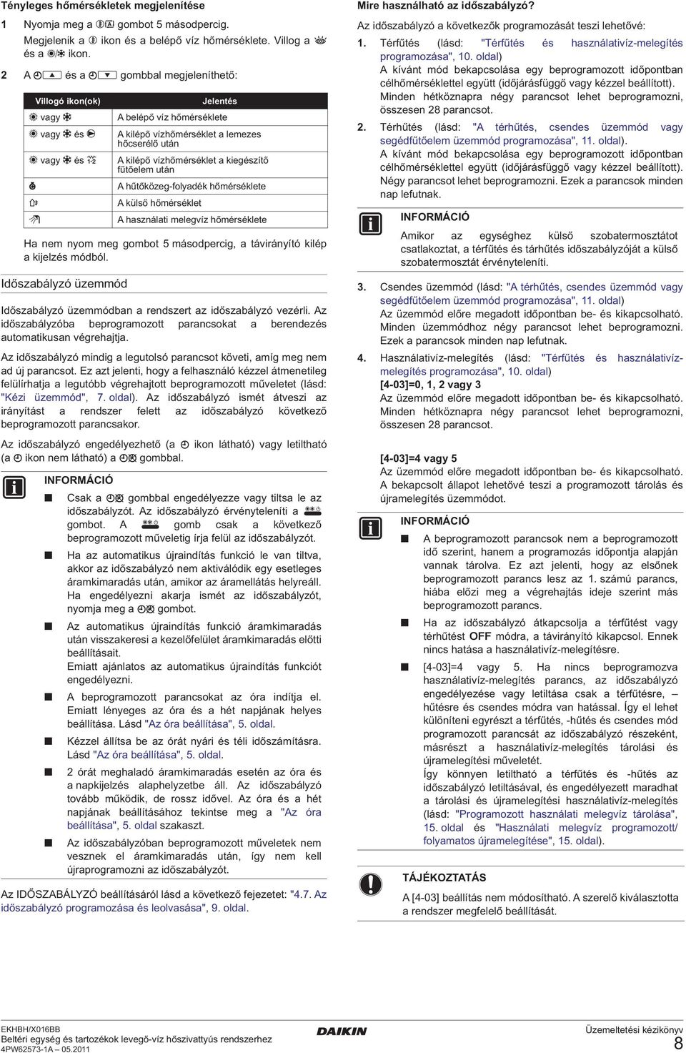 fűtőelem után Ha nem nyom meg gombot 5 másodpercig, a távirányító kilép a kijelzés módból.