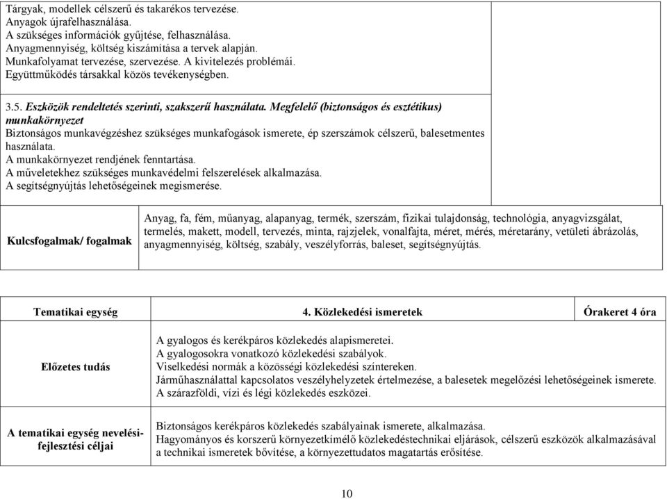 Megfelelő (biztonságos és esztétikus) munkakörnyezet Biztonságos munkavégzéshez szükséges munkafogások ismerete, ép szerszámok célszerű, balesetmentes használata.
