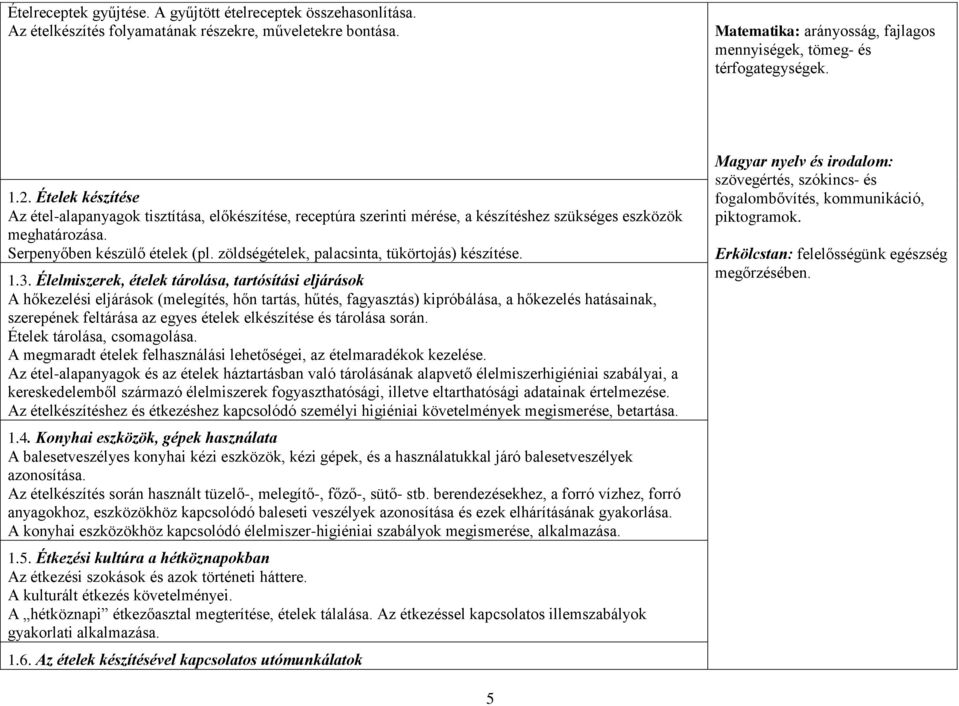 zöldségételek, palacsinta, tükörtojás) készítése. 1.3.