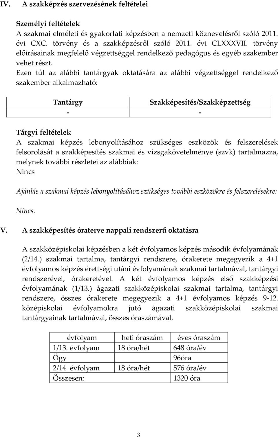 Ezen túl az alábbi tantárgyak oktatására az alábbi végzettséggel rendelkező szakember alkalmazható: Tantárgy Szakképesítés/Szakképzettség - - Tárgyi feltételek A szakmai képzés lebonyolításához