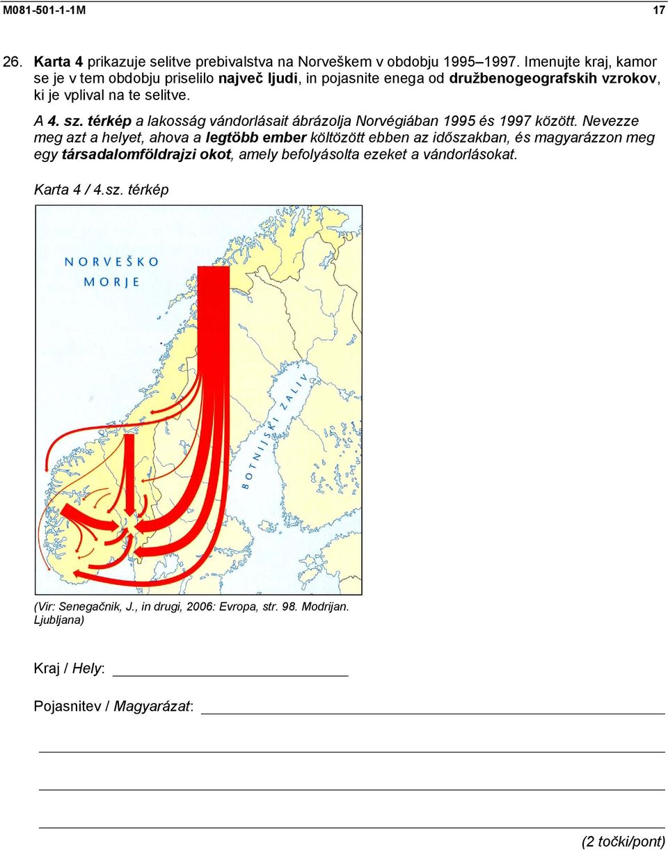 térkép a lakosság vándorlásait ábrázolja Norvégiában 1995 és 1997 között.