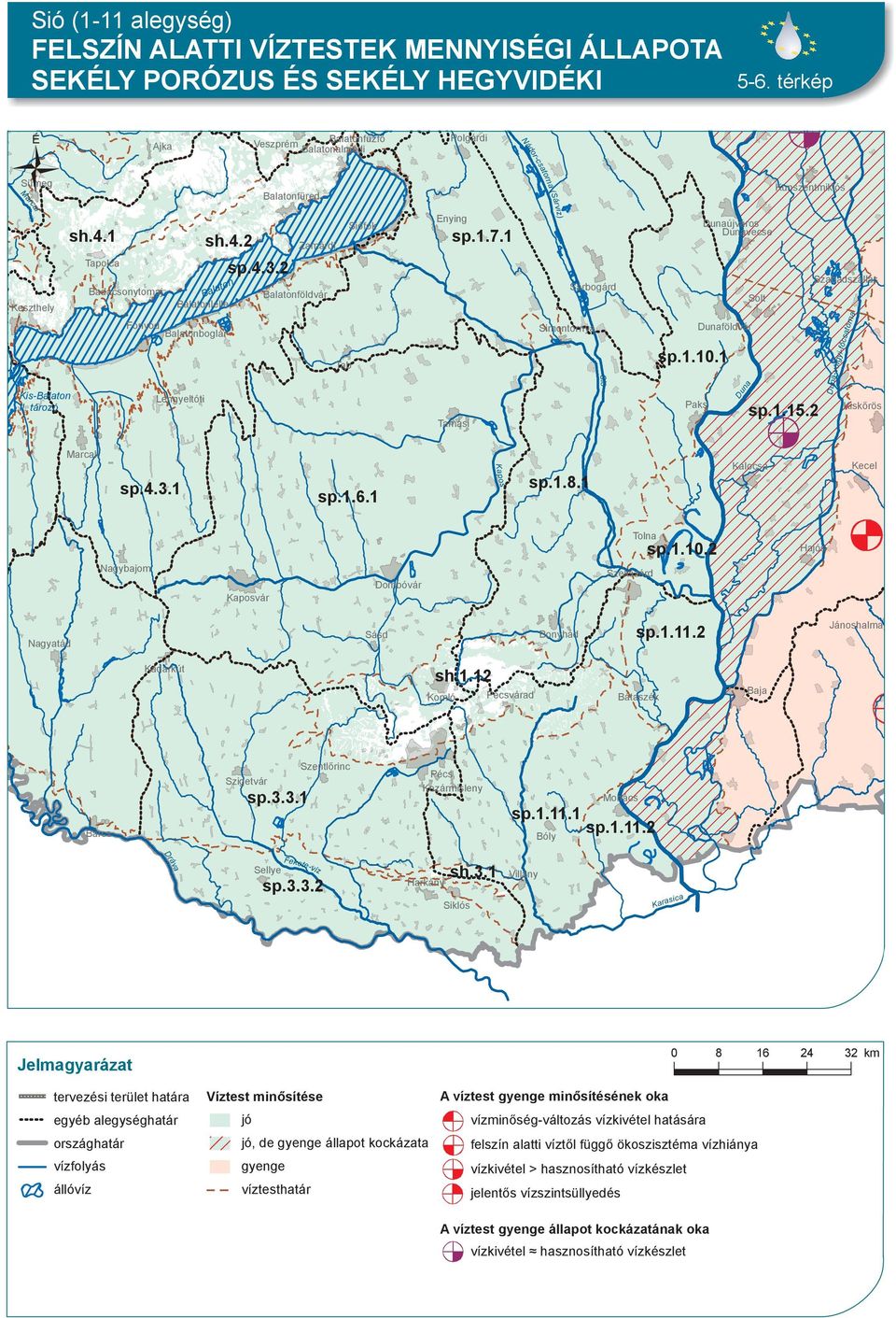 3.3.1 Bóly sp.1.11.1 sp.1.11.2 Dráva Sellye Fekete-víz sp.3.3.2 Harkány sh.3.1 Siklós Villány, de állapot kockázata 0 8 16 24 32 km vízminőség-változás vízkivétel hatására felszín