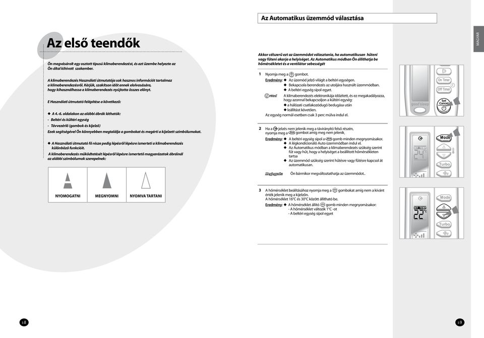 Kérjük, szakítson időt ennek elolvasására, hogy kihasználhassa a klímaberendezés nyújtotta összes előnyt. E Használati útmutató felépítése a következő: A 4.-6.