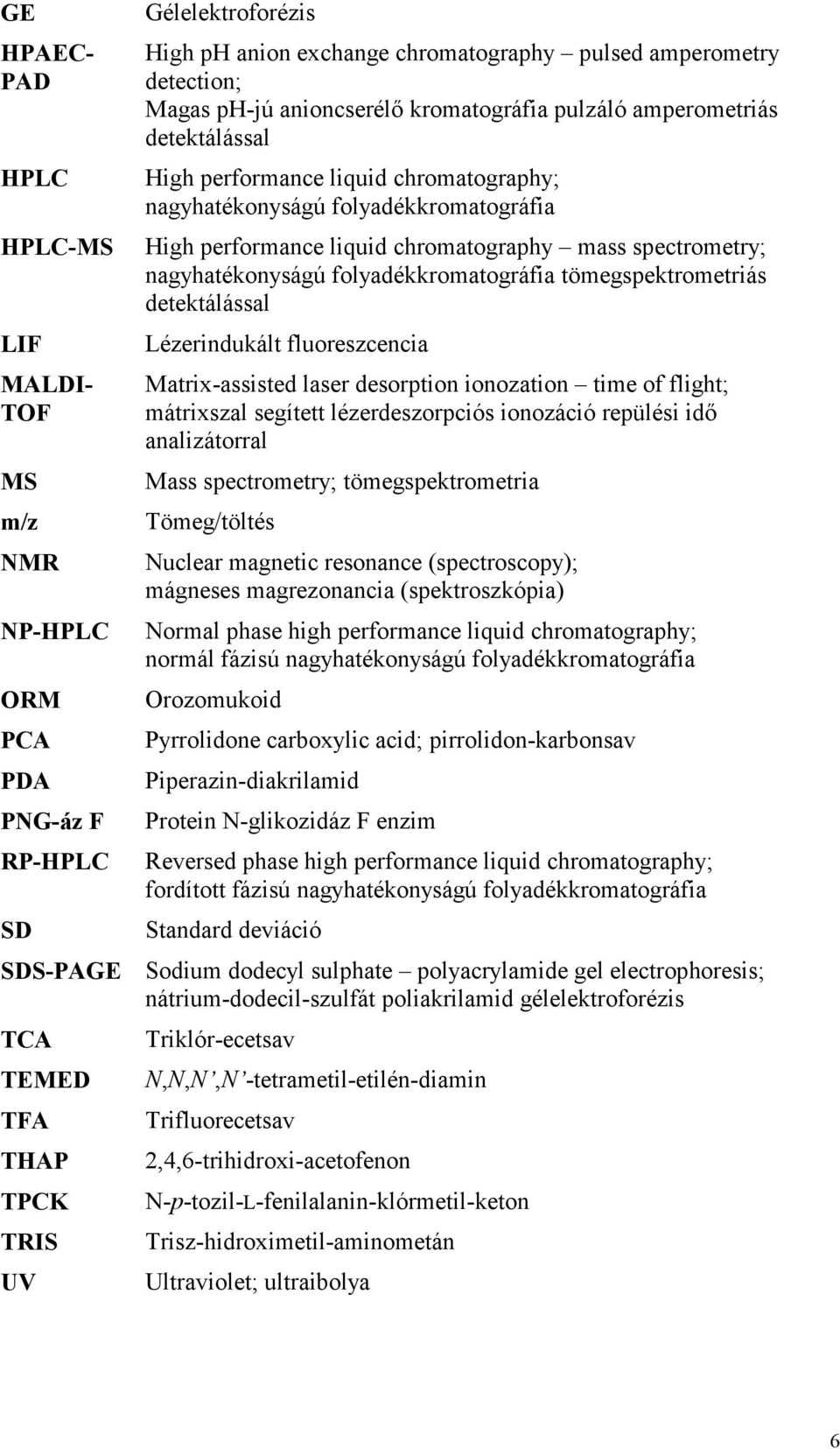 nagyhatékonyságú folyadékkromatográfia tömegspektrometriás detektálással Lézerindukált fluoreszcencia Matrix-assisted laser desorption ionozation time of flight; mátrixszal segített lézerdeszorpciós