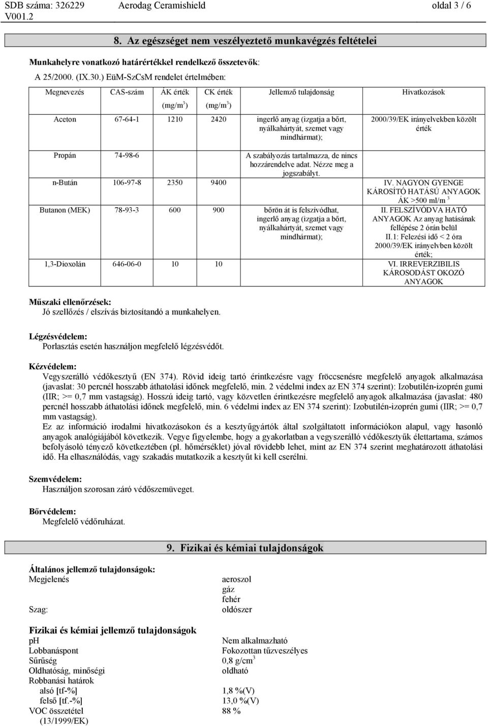 mindhármat); Hivatkozások 2000/39/EK irányelvekben közölt érték Propán 74-98-6 A szabályozás tartalmazza, de nincs hozzárendelve adat. Nézze meg a jogszabályt. n-bután 106-97-8 2350 9400 IV.