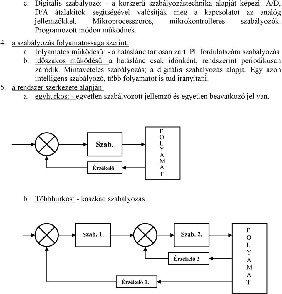 időszakos működésű: a haáslánc csak időnkén, endszein peiodikusan záódik. Minavéeles szabályozás; a digiális szabályozás alapja.