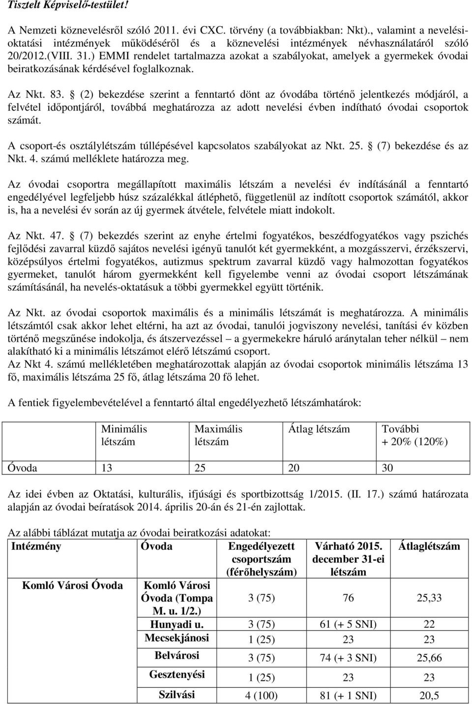 ) EMMI rendelet tartalmazza azokat a szabályokat, amelyek a gyermekek óvodai beiratkozásának kérdésével foglalkoznak. Az Nkt. 83.