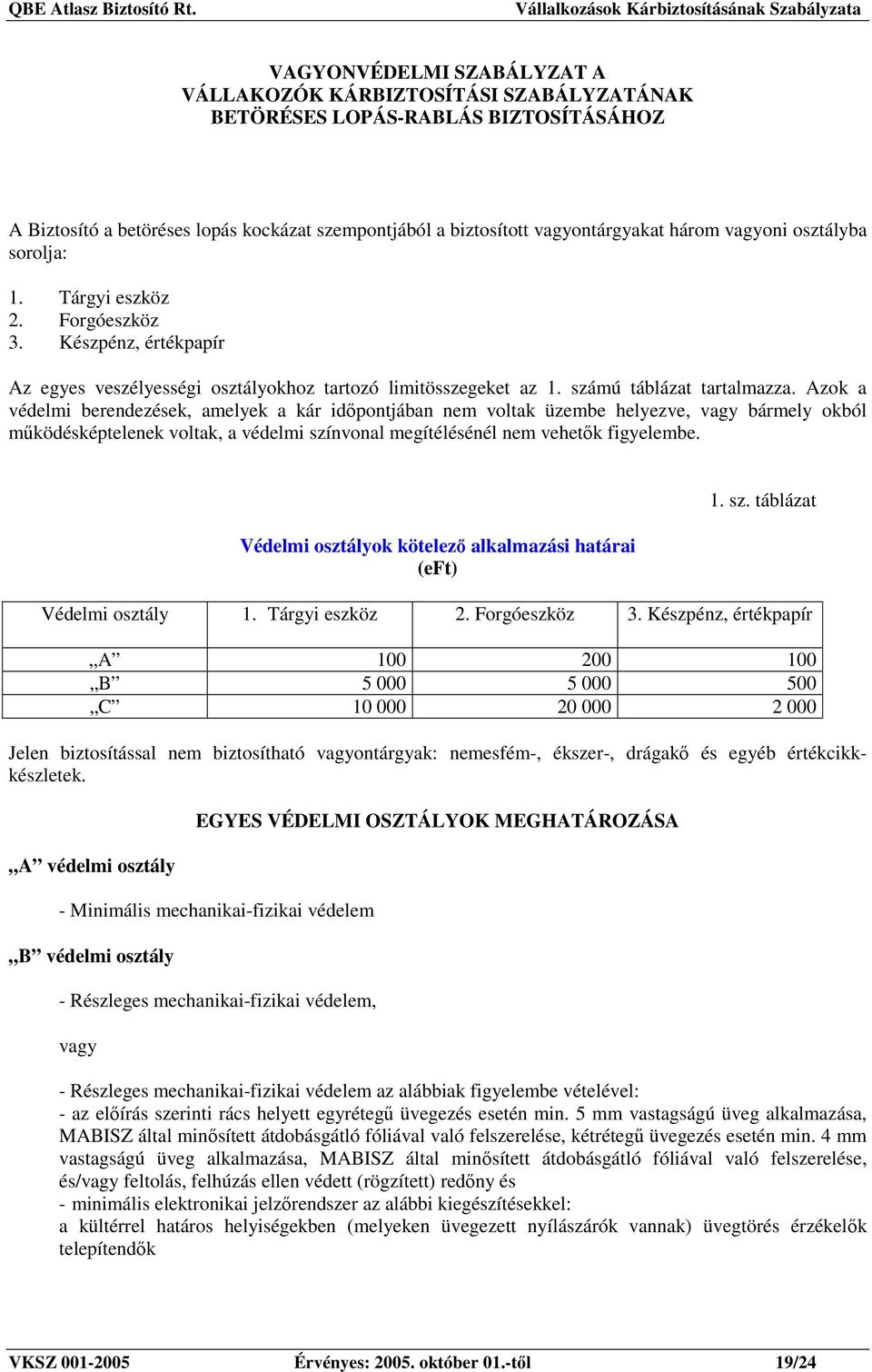 Azok a védelmi berendezések, amelyek a kár idıpontjában nem voltak üzembe helyezve, vagy bármely okból mőködésképtelenek voltak, a védelmi színvonal megítélésénél nem vehetık figyelembe.
