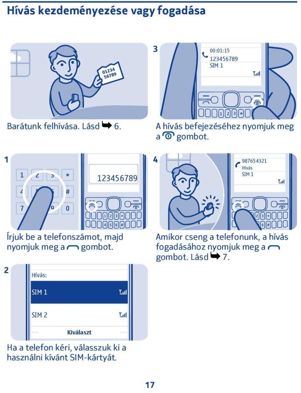 3456789 4 9876543 Hívás SIM Írjuk be a telefonszámot, majd nyomjuk meg a gombot.