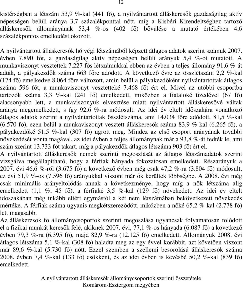 évben 7.890 fıt, a gazdaságilag aktív népességen belüli arányuk 5,4 %-ot mutatott. A munkaviszonyt vesztettek 7.