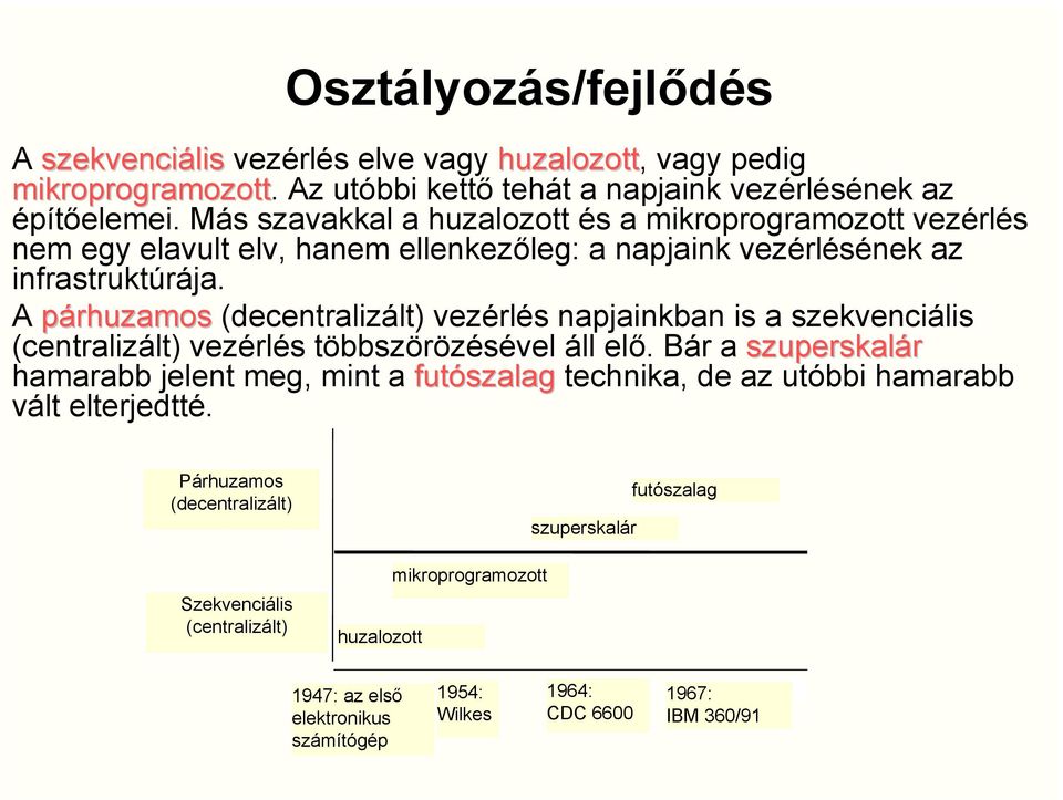 A párhuzamos (decentralizált) vezérlés napjainkban is a szekvenciális (centralizált) vezérlés többszörözésével áll elő.