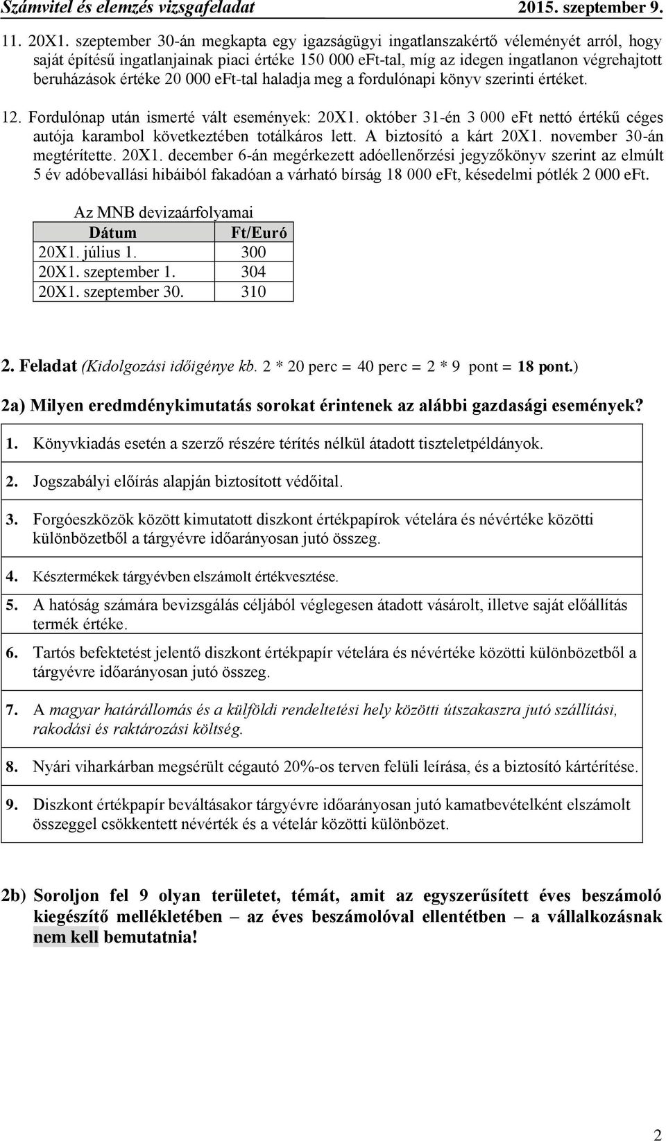 20 000 eft-tal haladja meg a fordulónapi könyv szerinti értéket. 12. Fordulónap után ismerté vált események: 20X1.