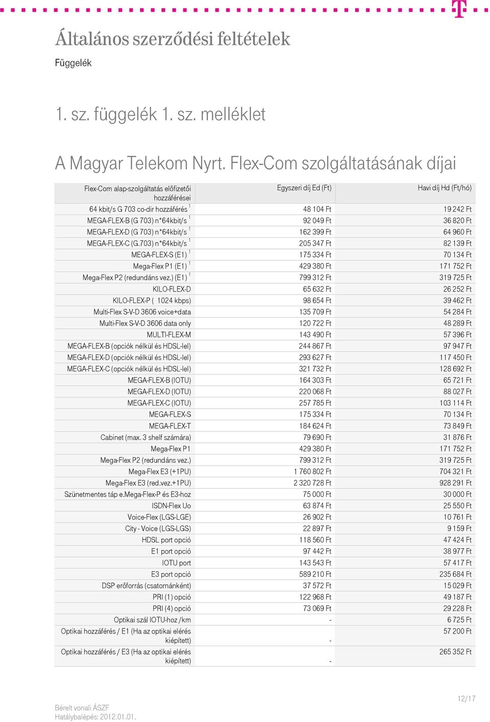 n*64kbit/s 1 92 049 Ft 36 820 Ft MEGA-FLEX-D (G 703) n*64kbit/s 1 162 399 Ft 64 960 Ft MEGA-FLEX-C (G.