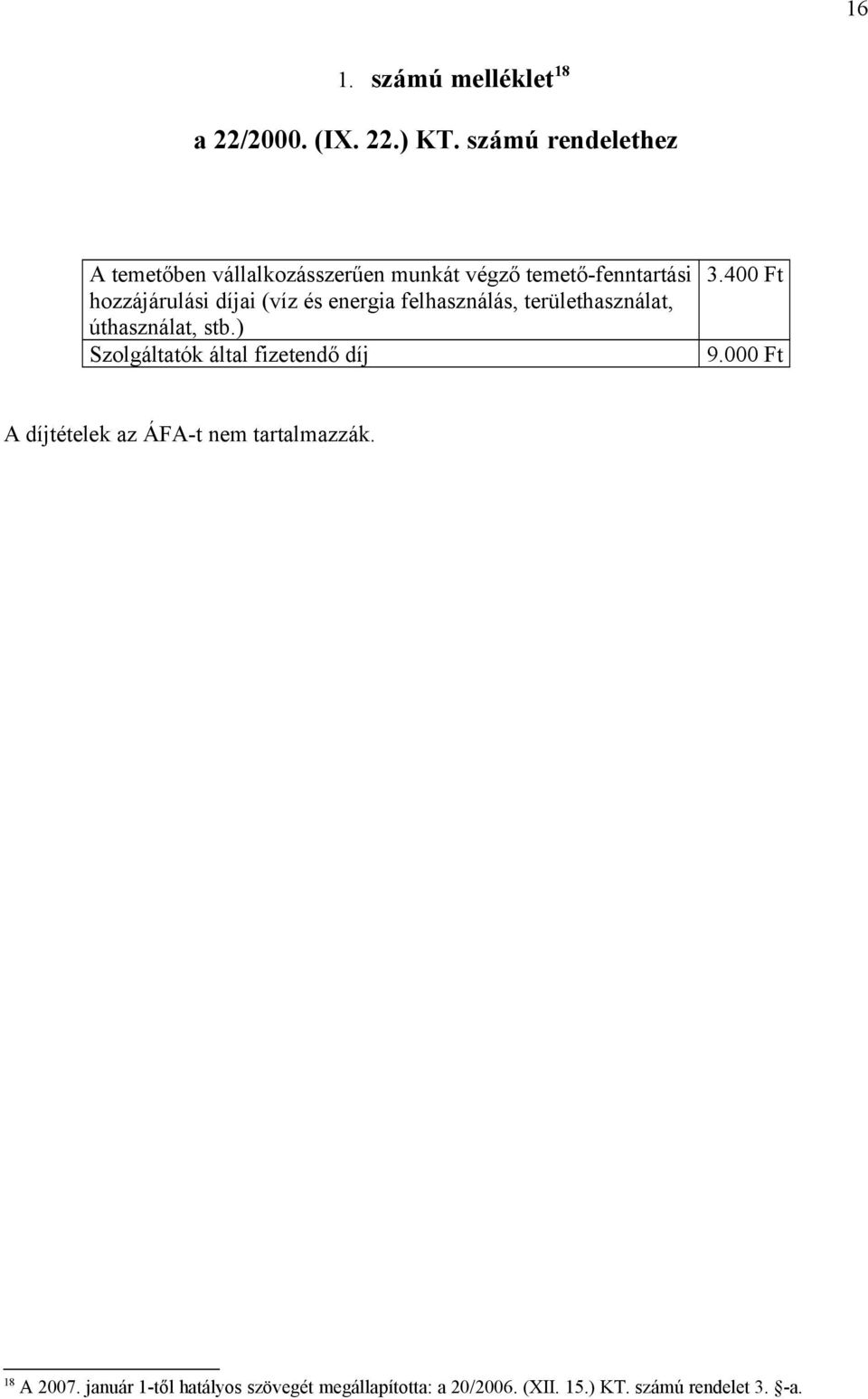 (víz és energia felhasználás, területhasználat, úthasználat, stb.) Szolgáltatók által fizetendő díj 3.