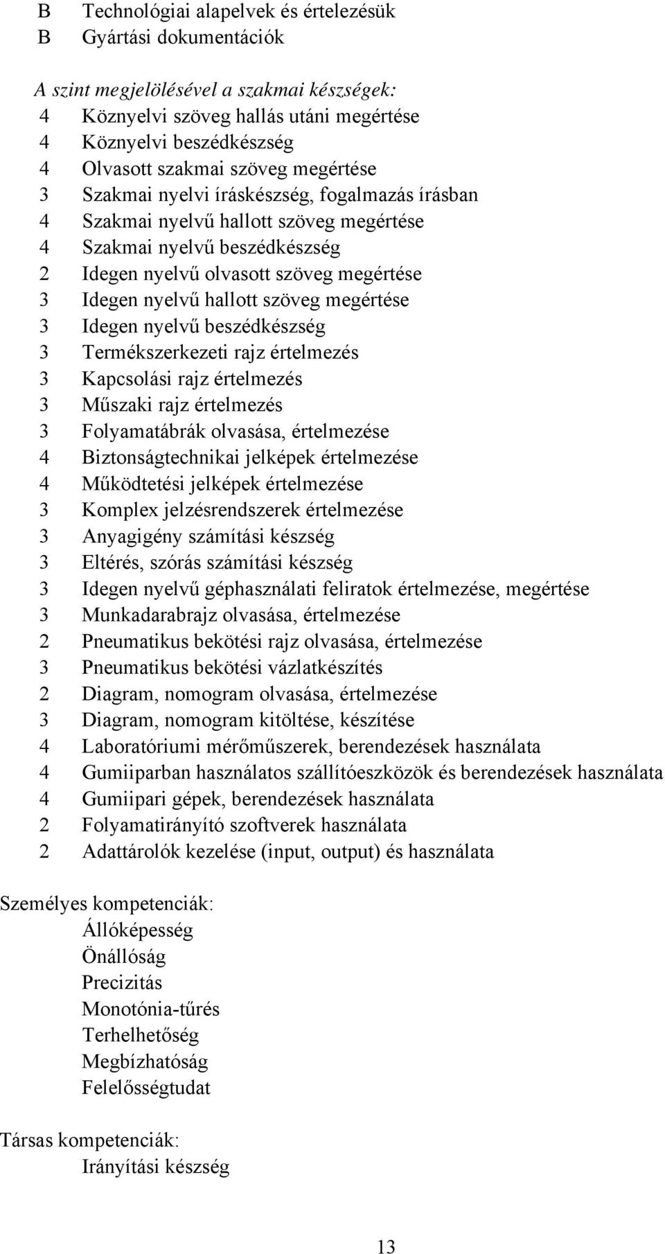 szöveg megértése 3 Idegen nyelvű beszédkészség 3 Termékszerkezeti rajz értelmezés 3 Kapcsolási rajz értelmezés 3 Műszaki rajz értelmezés 3 Folyamatábrák olvasása, értelmezése 4 iztonságtechnikai