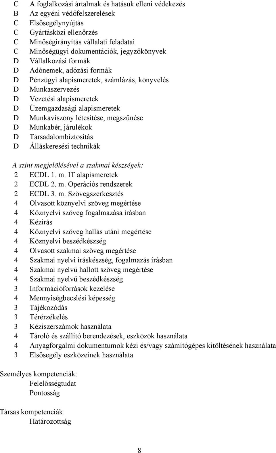 Munkabér, járulékok Társadalombiztosítás Álláskeresési technikák A szint me