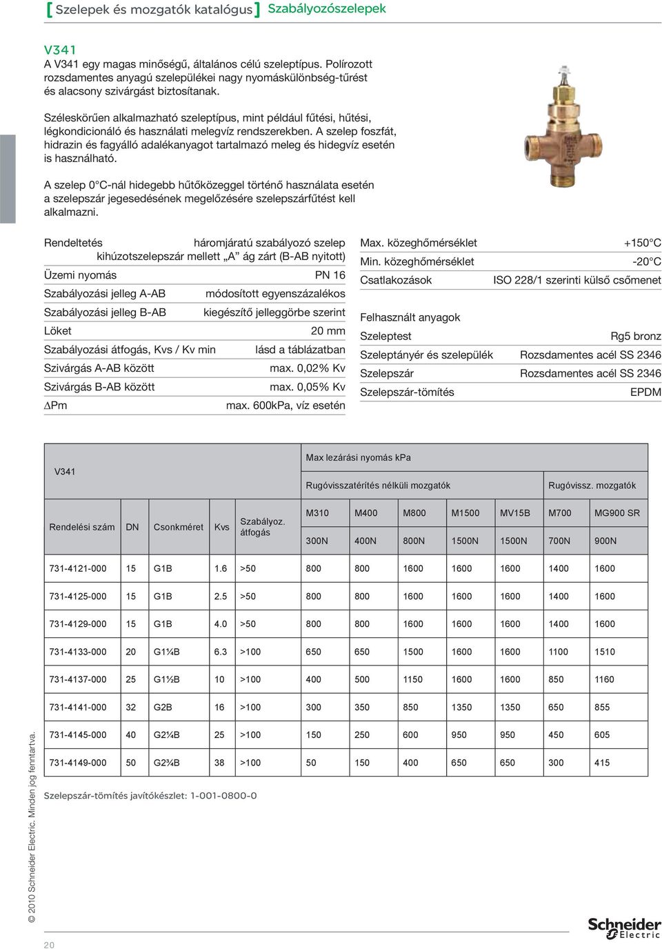 A szelep foszfát, hidrazin és fagyálló adalékanyagot tartalmazó meleg és hidegvíz esetén is használható.