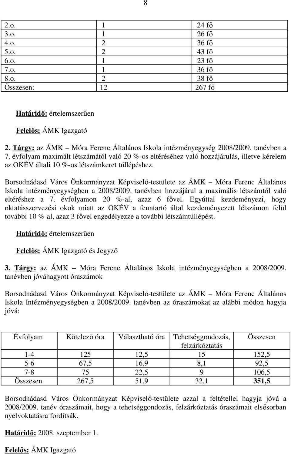 évfolyam maximált létszámától való 20 %-os eltéréséhez való hozzájárulás, illetve kérelem az OKÉV általi 10 %-os létszámkeret túllépéshez.